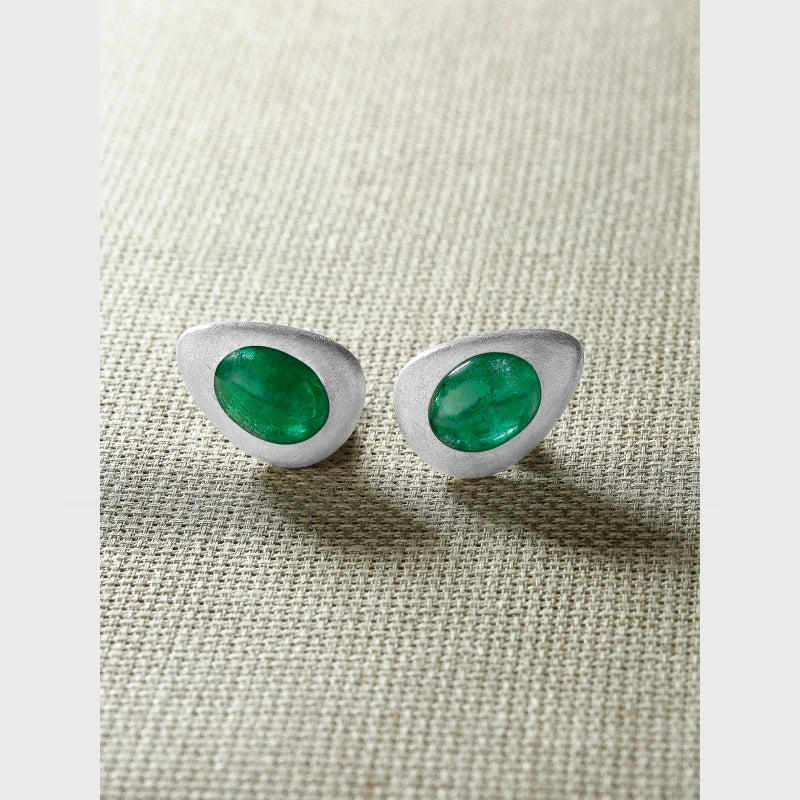 Emerald Cabochon Earrings