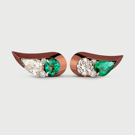 Earrings in Brown Titanium with Emeralds & Diamonds