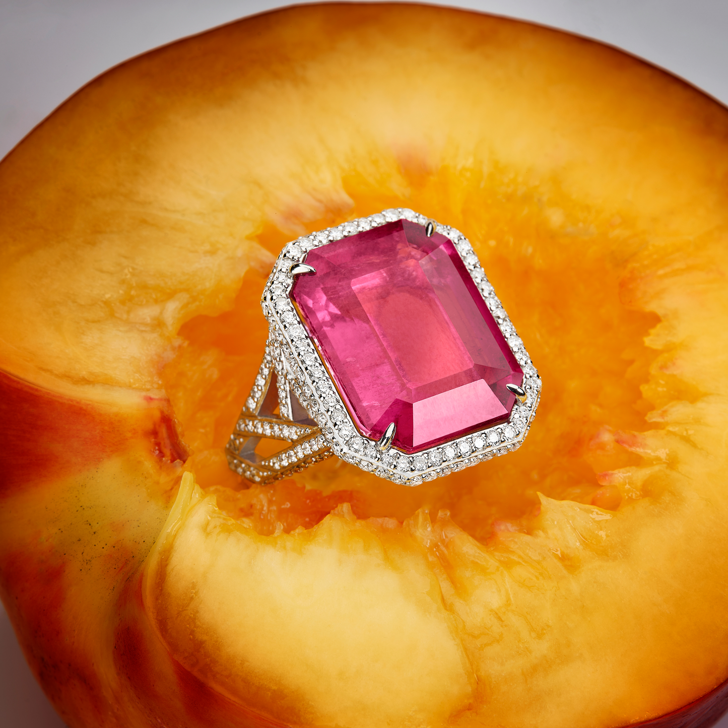Rubellite Tourmaline and Diamonds Cocktail Ring