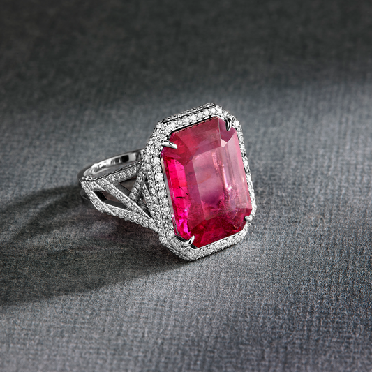 Rubellite Tourmaline and Diamonds Cocktail Ring