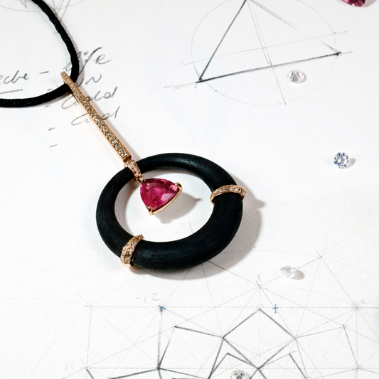 Wood Rubellite & Diamond Pendant