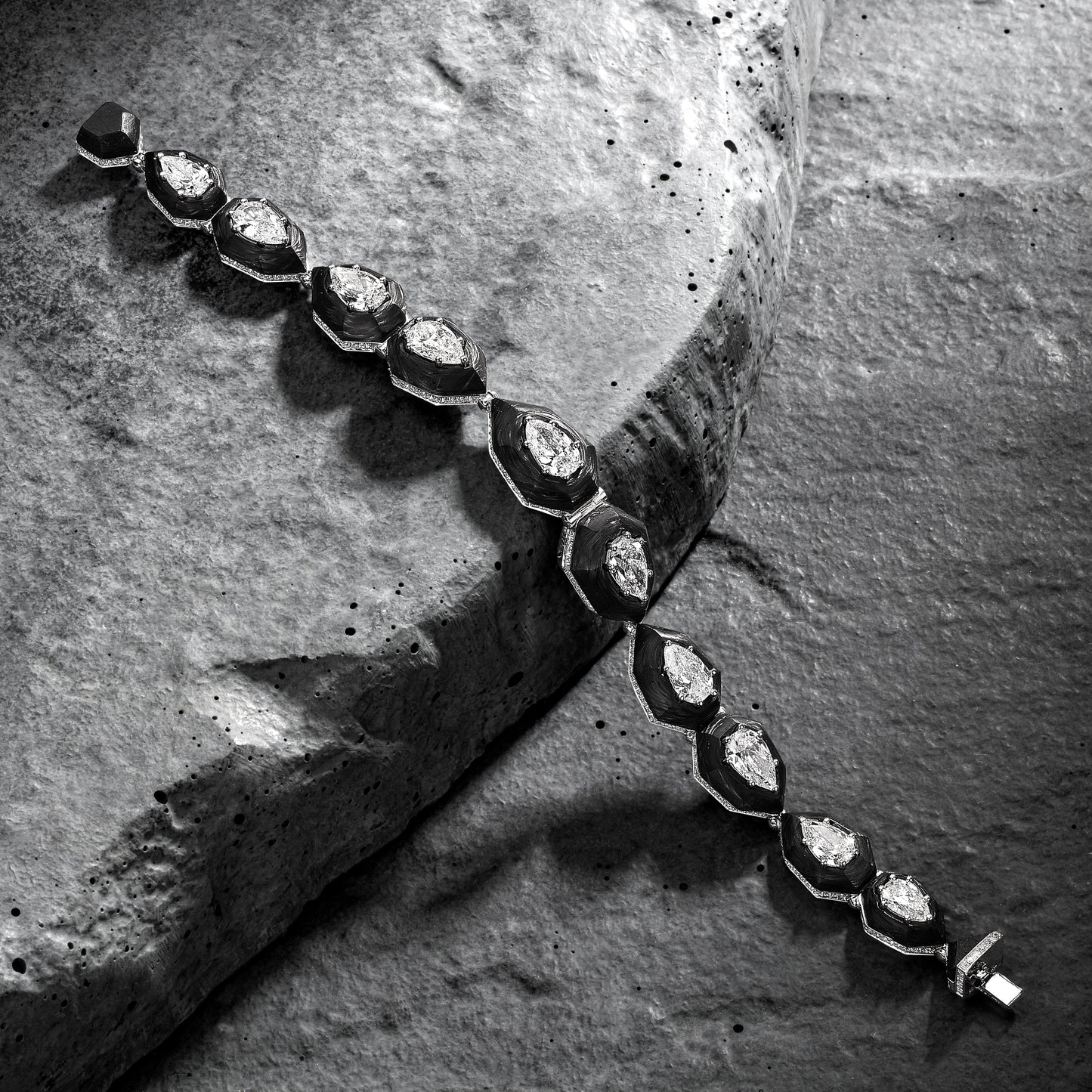 White Diamonds Bracelet on Black Rock