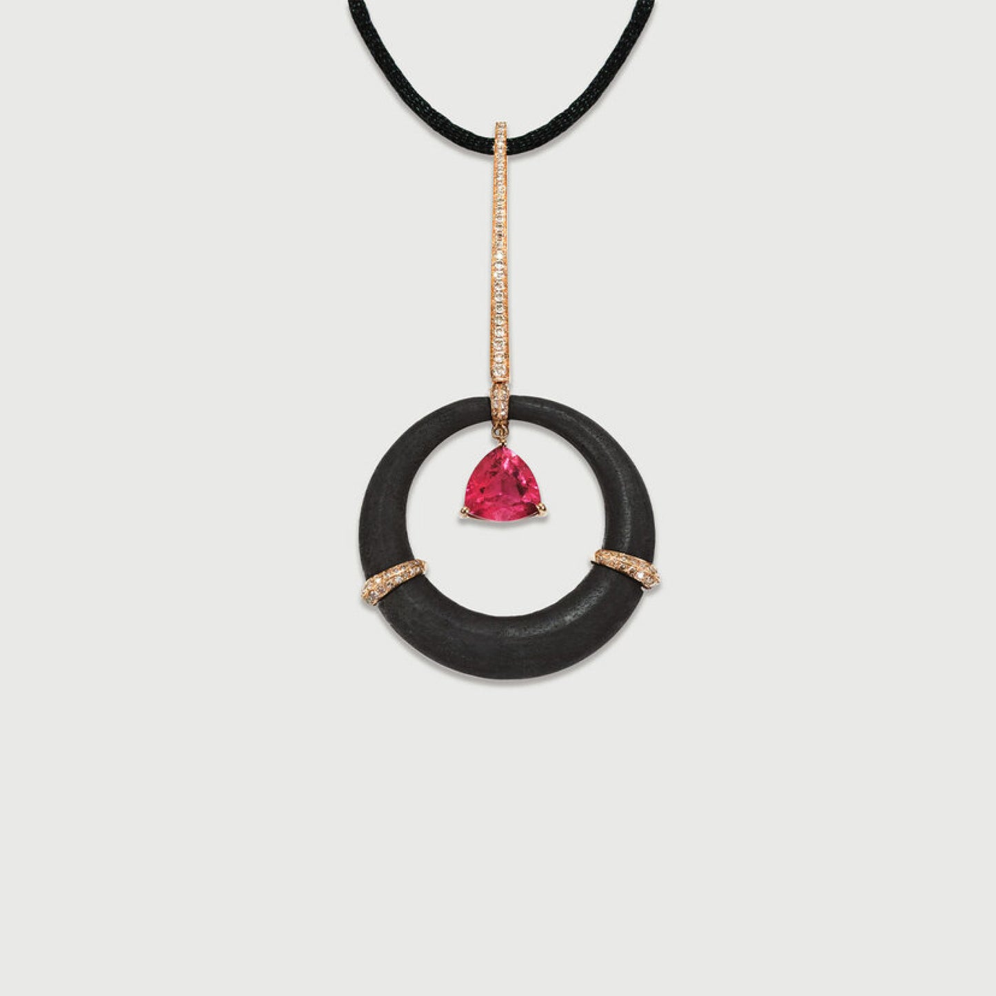 Wood Rubellite & Diamond Pendant