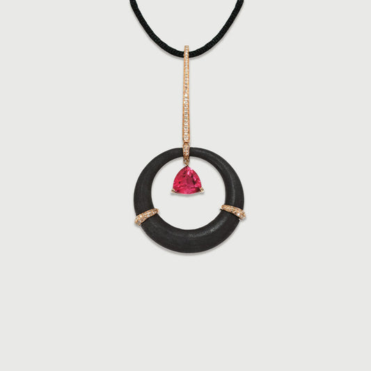 Wood Rubellite & Diamond Pendant