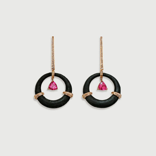 Wood Rubellite & Diamond Earrings