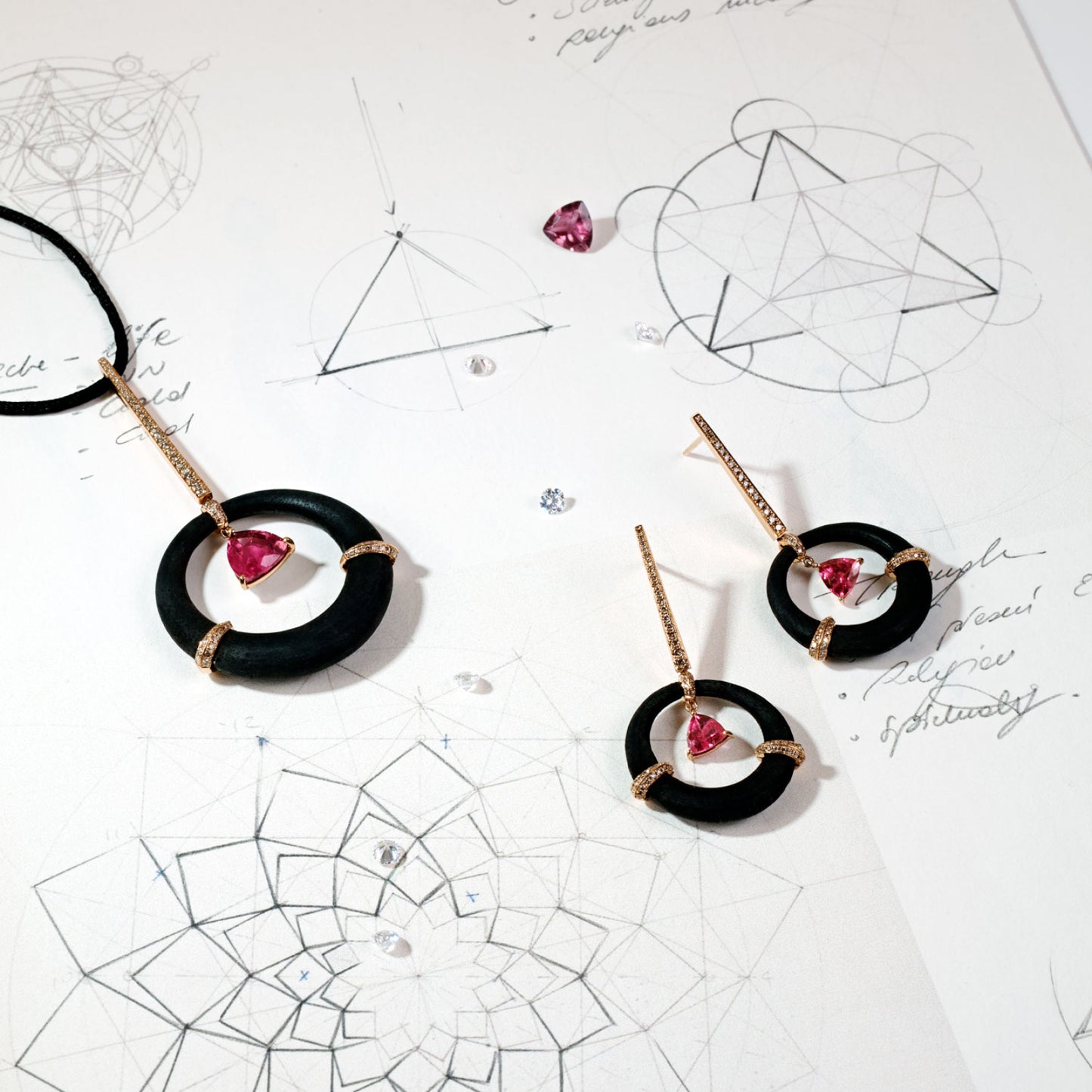 Wood Rubellite & Diamond Earrings