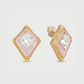 Pair of earrings with pink and gold design on a light gray background