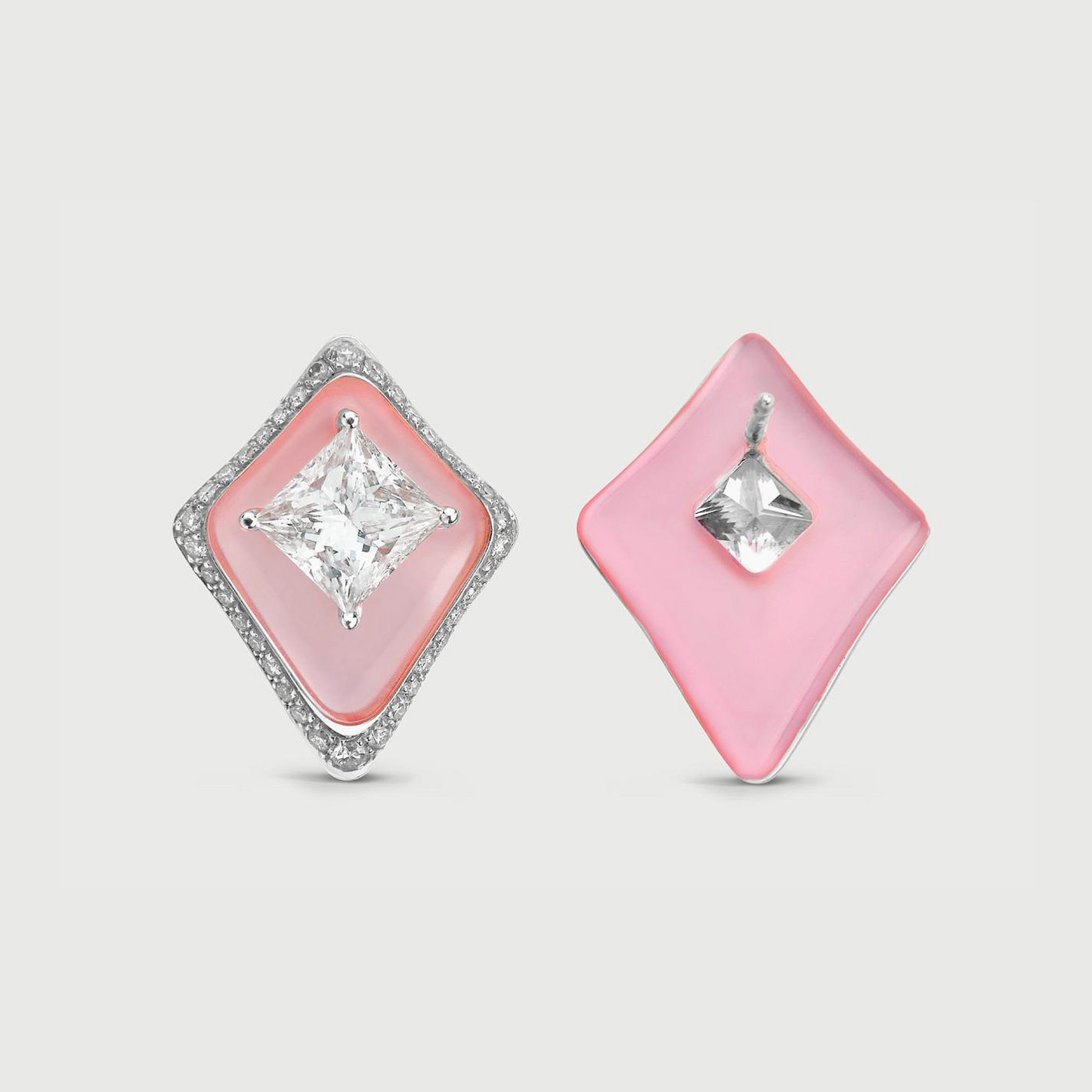Diamond Earrings in Carved Pink Quartz