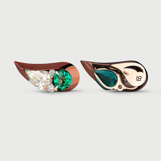 Earrings in Brown Titanium with Emeralds & Diamonds