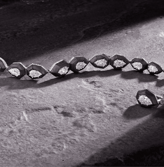 Carbon Fiber & White Diamonds Bracelet