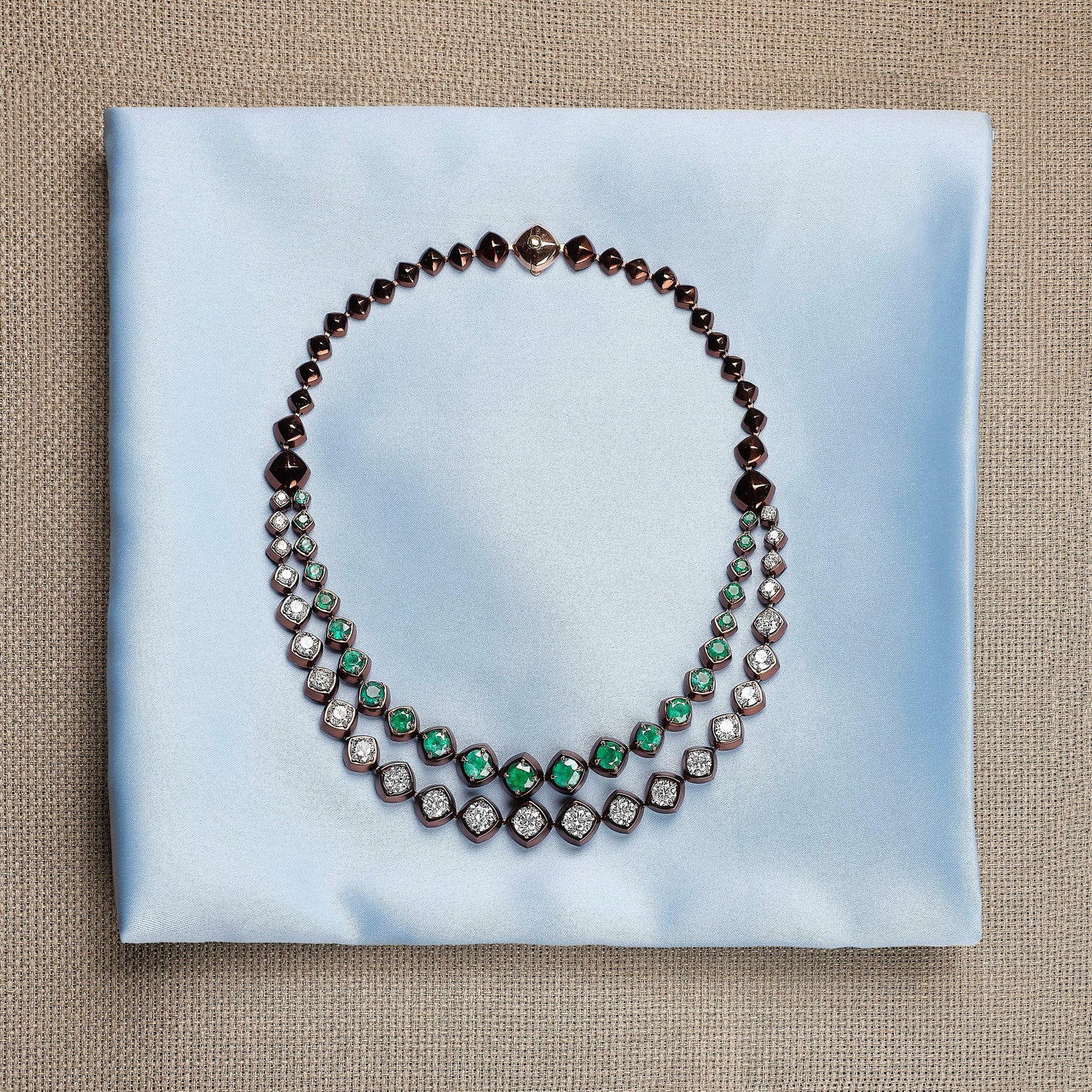 Necklace in Brown Titanium with Emeralds & Diamonds