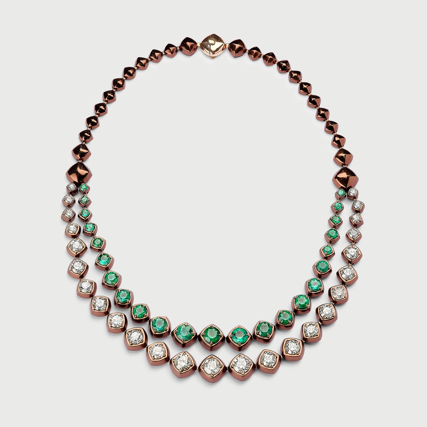 Necklace in Brown Titanium with Emeralds & Diamonds