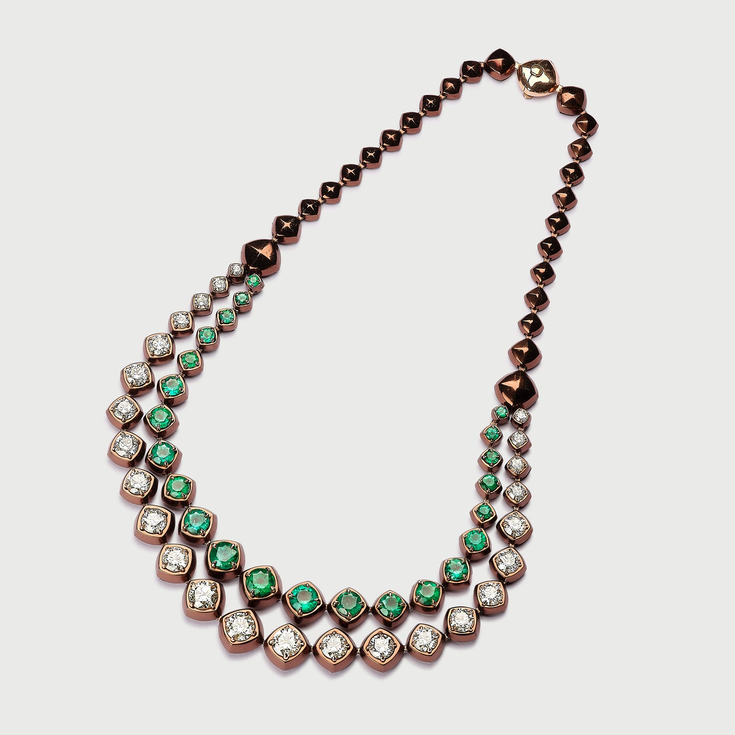Necklace in Brown Titanium with Emeralds & Diamonds