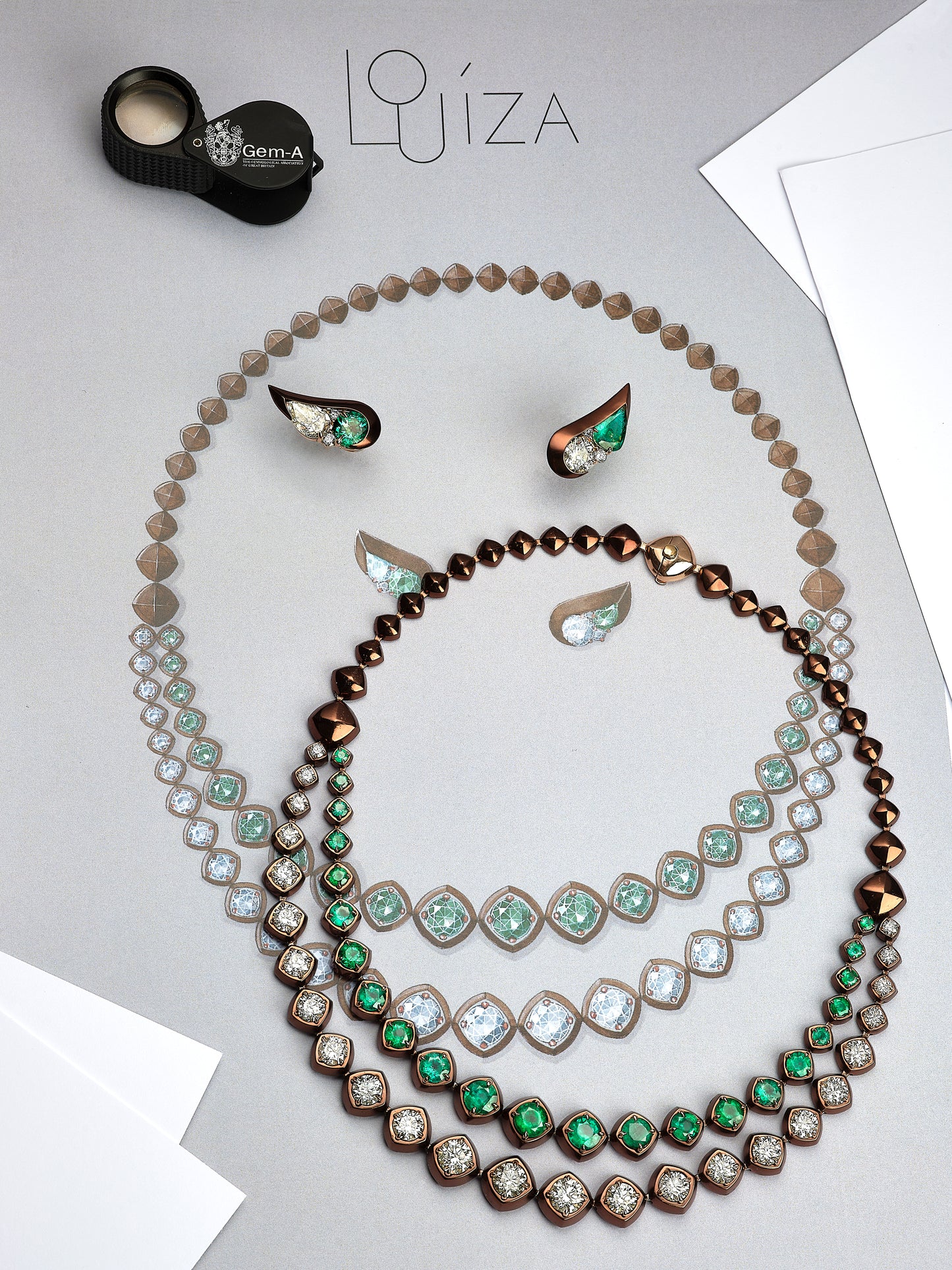 Necklace in Brown Titanium with Emeralds & Diamonds