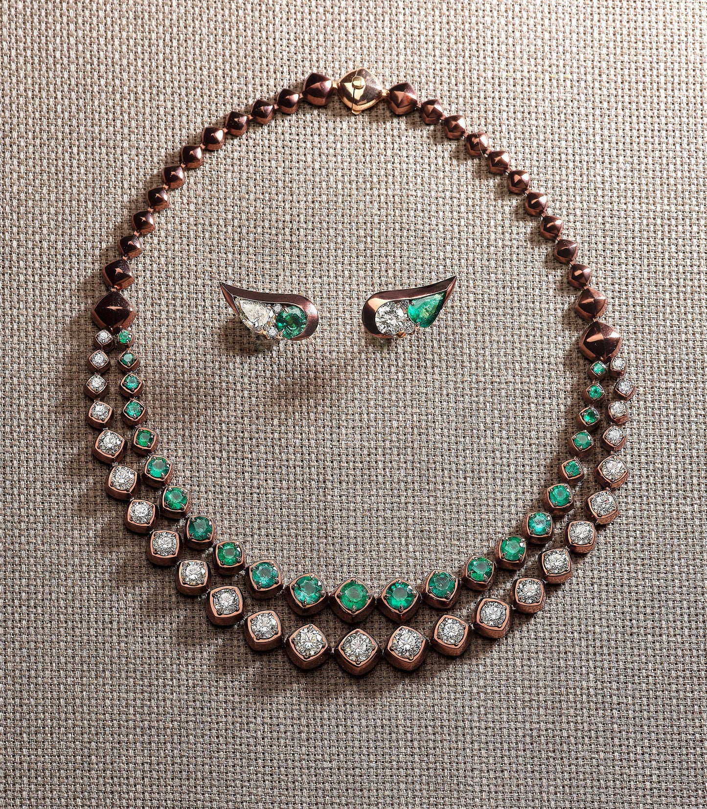 Necklace in Brown Titanium with Emeralds & Diamonds