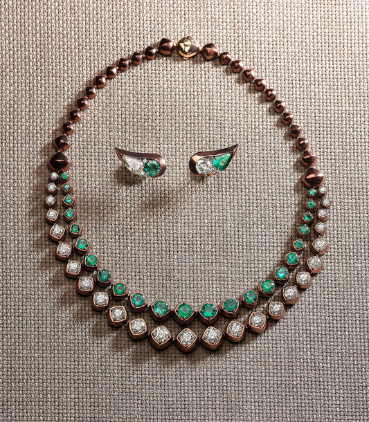Necklace in Brown Titanium with Emeralds & Diamonds