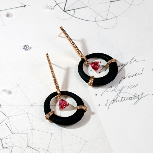 Wood Rubellite & Diamond Earrings